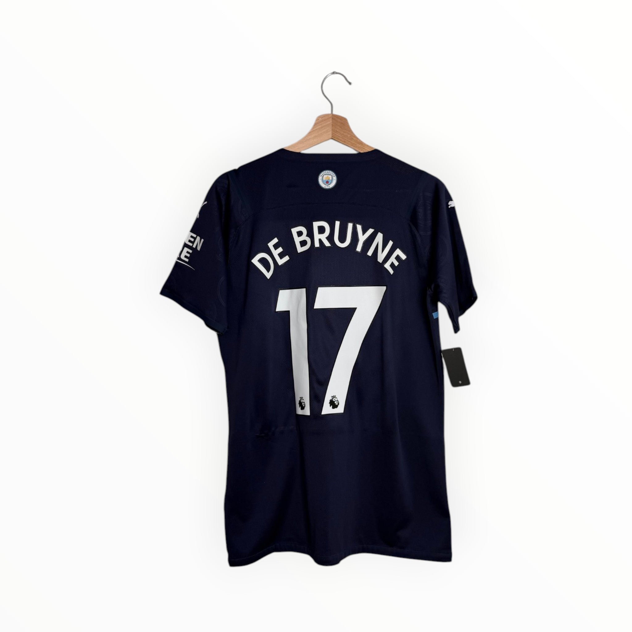 Dark blue manchester city football shirt Kevin De Bruyne number 17