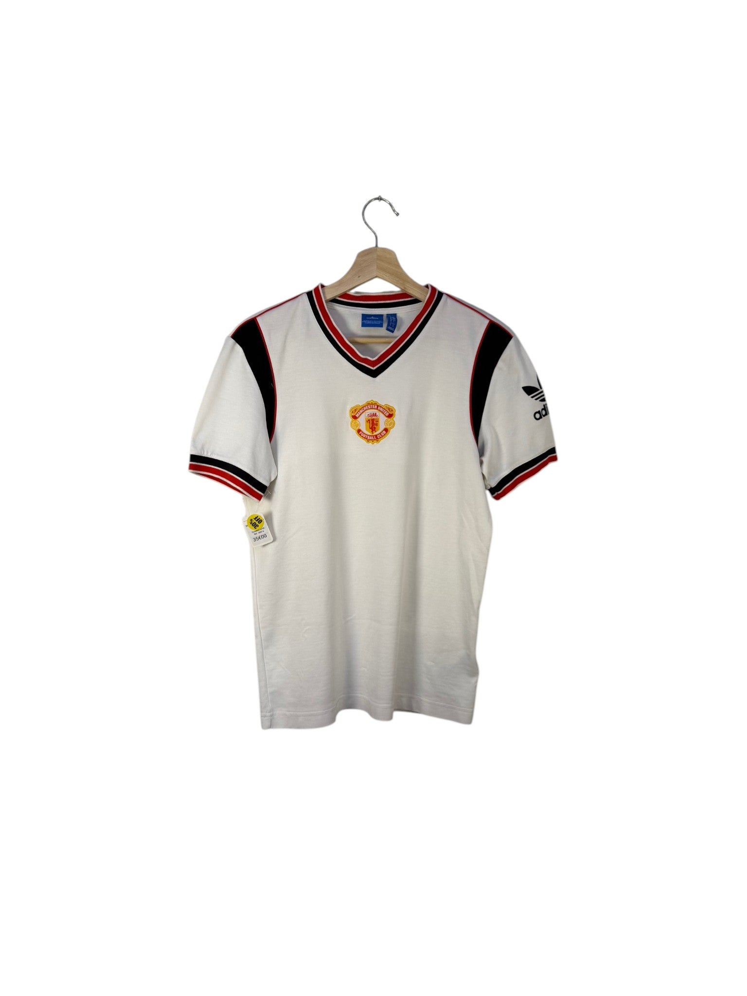 Manchester united white jersey red and black collar