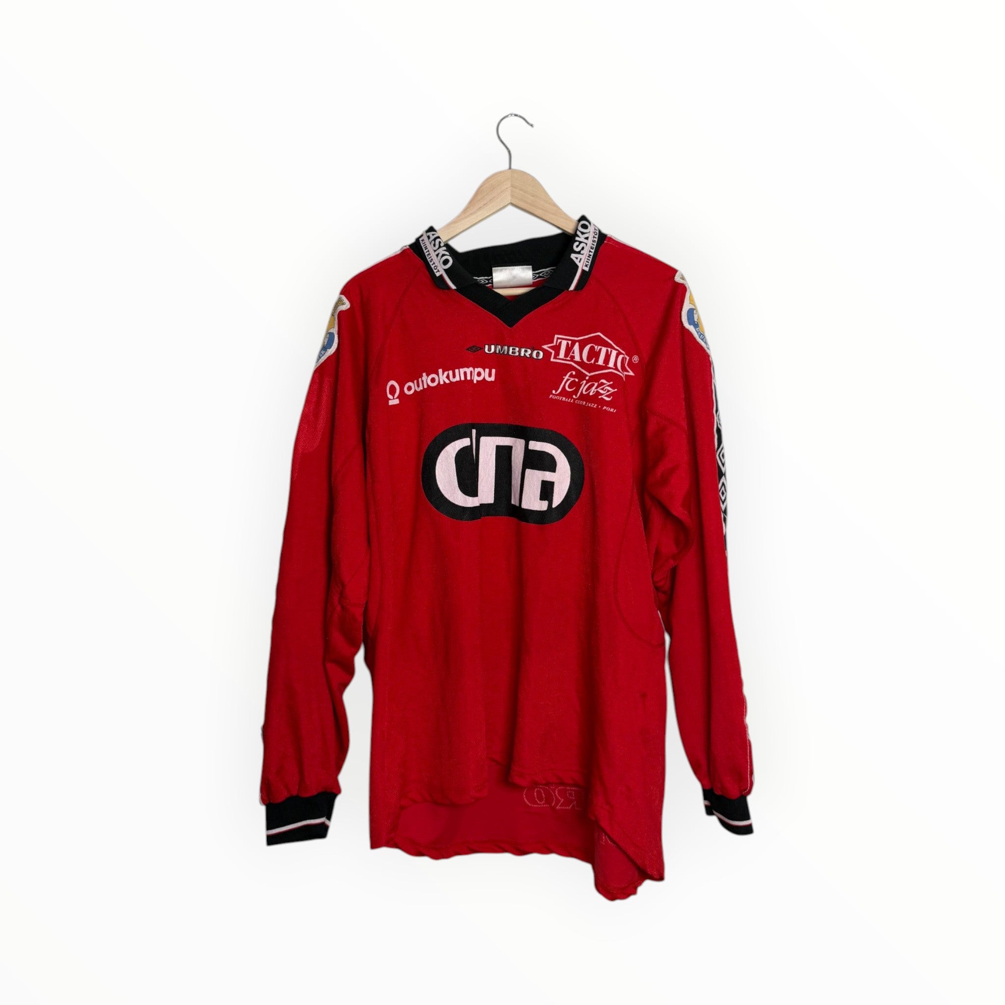 Red football shirt with white collar umbro FC Jazz
