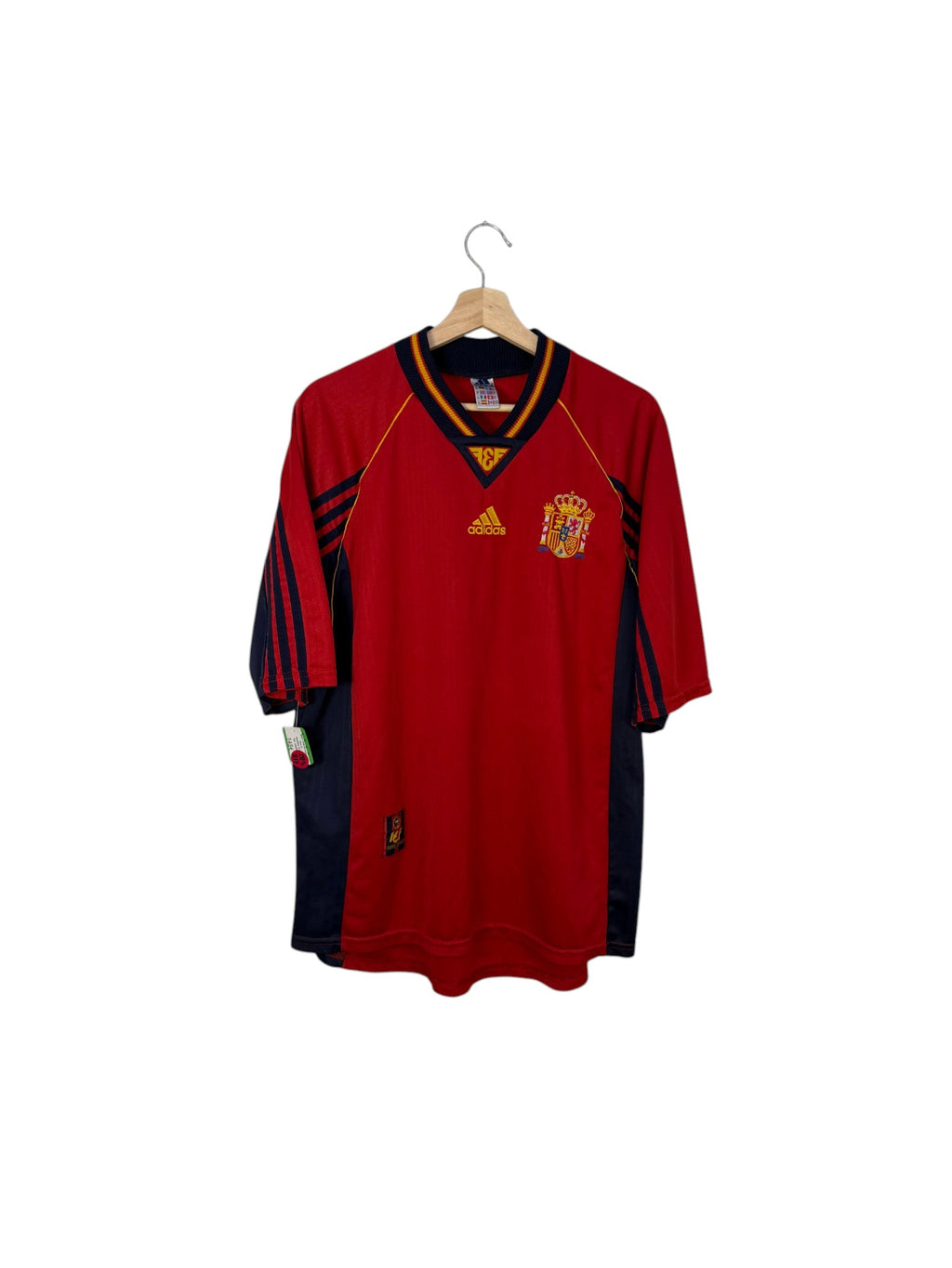 Spain football shirt red with navy collar