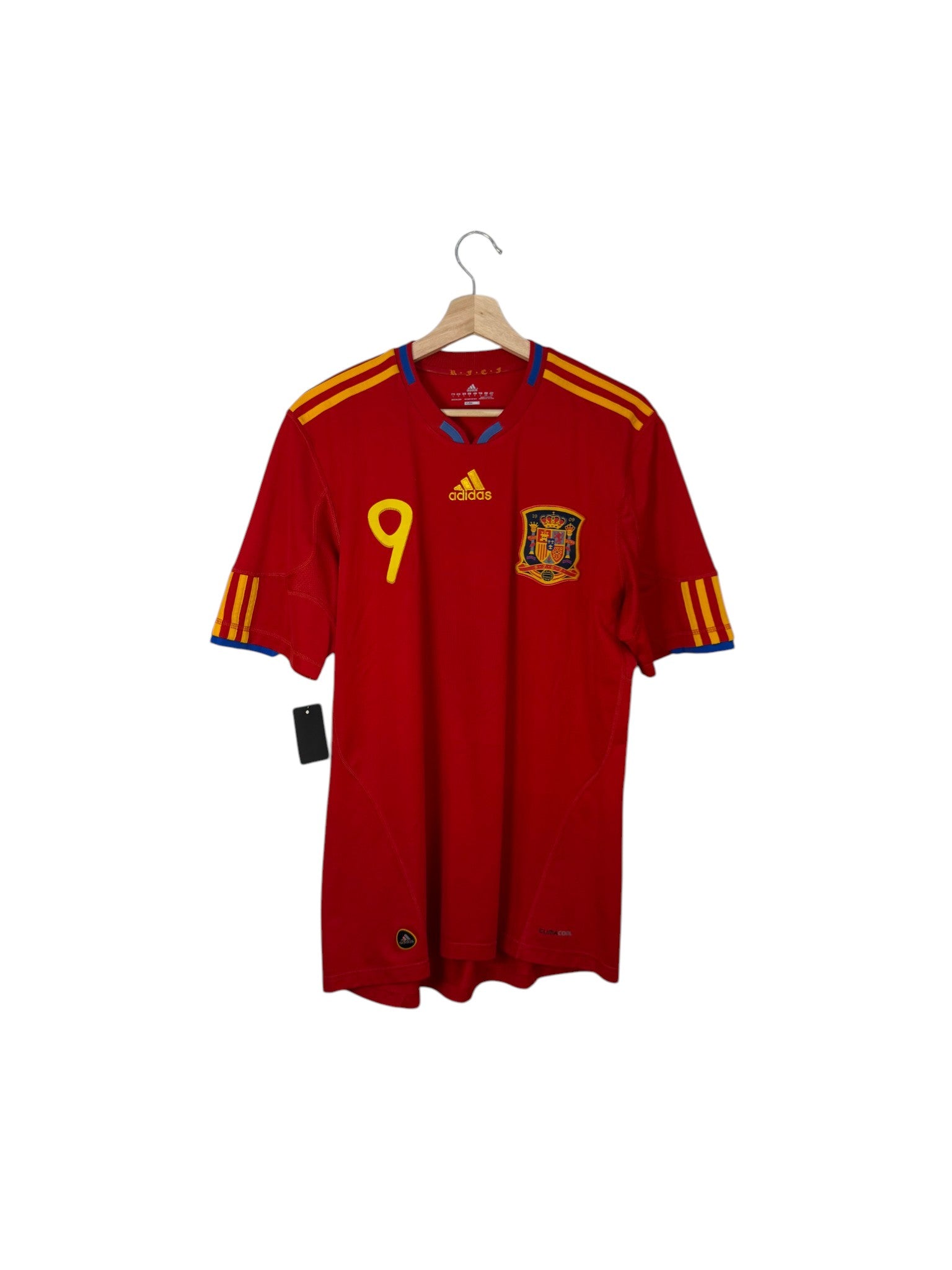 Spain jersey red blue collar and orange stripes