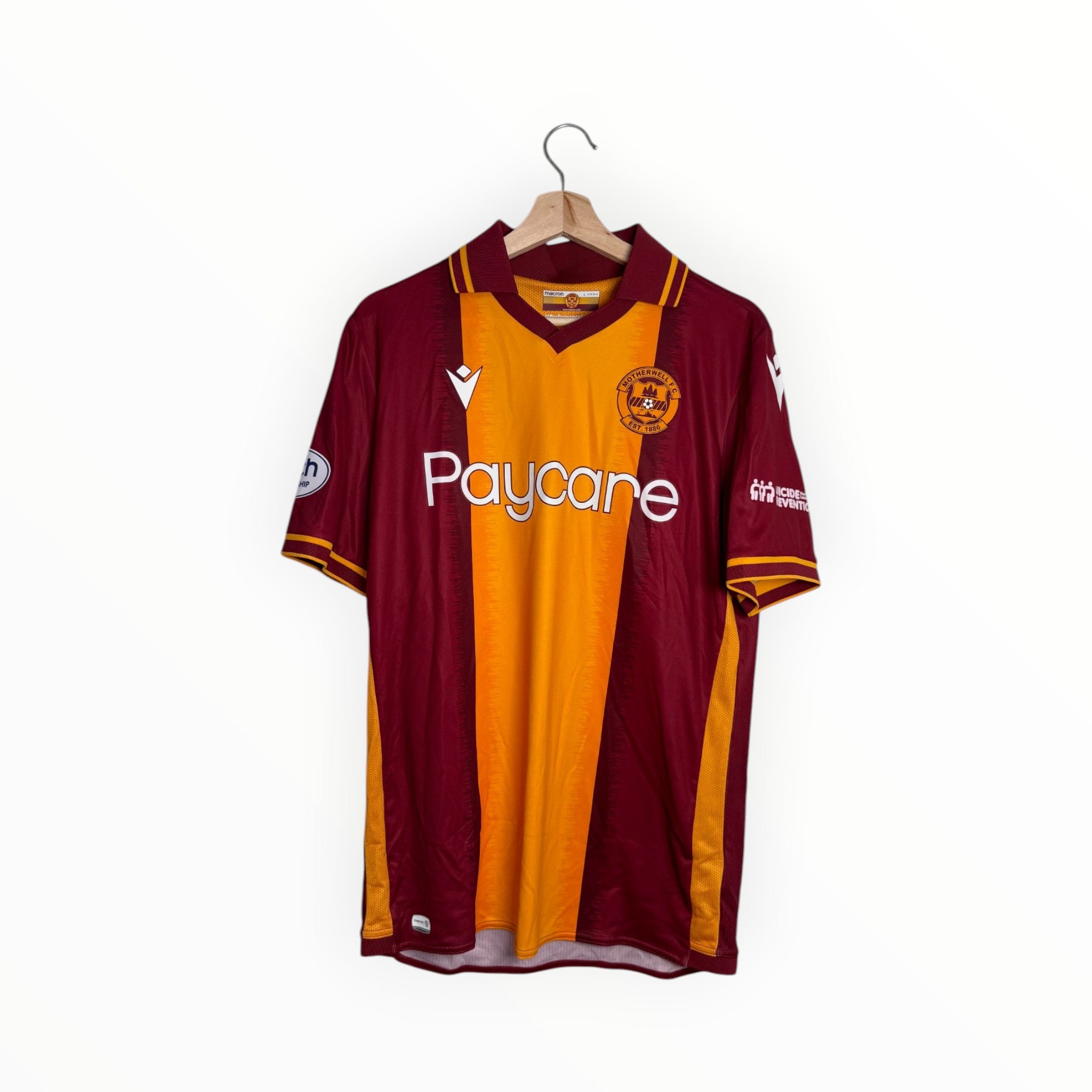 claret and orange football shirt motherwell
