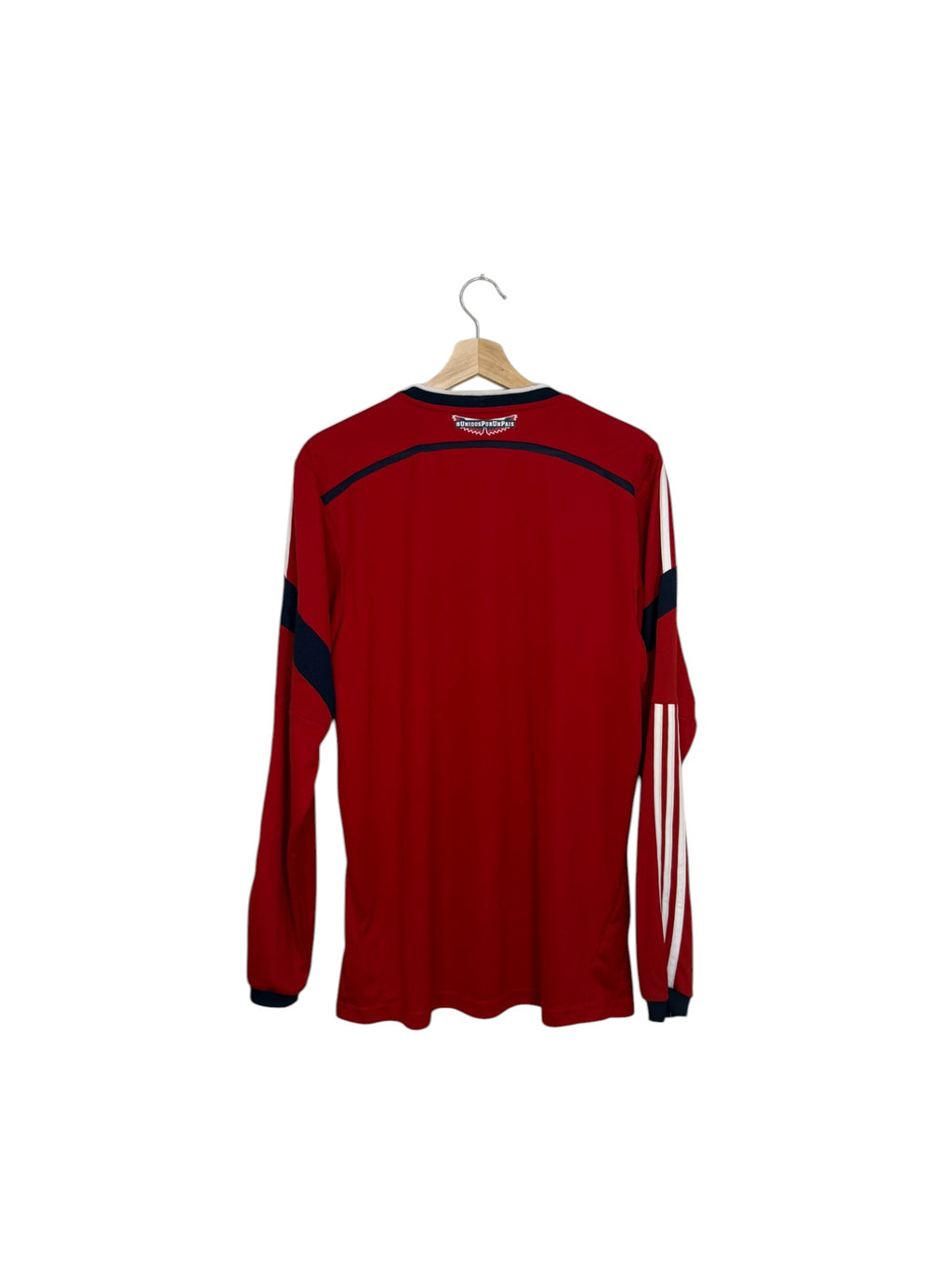 colombia red football shirt white stripes