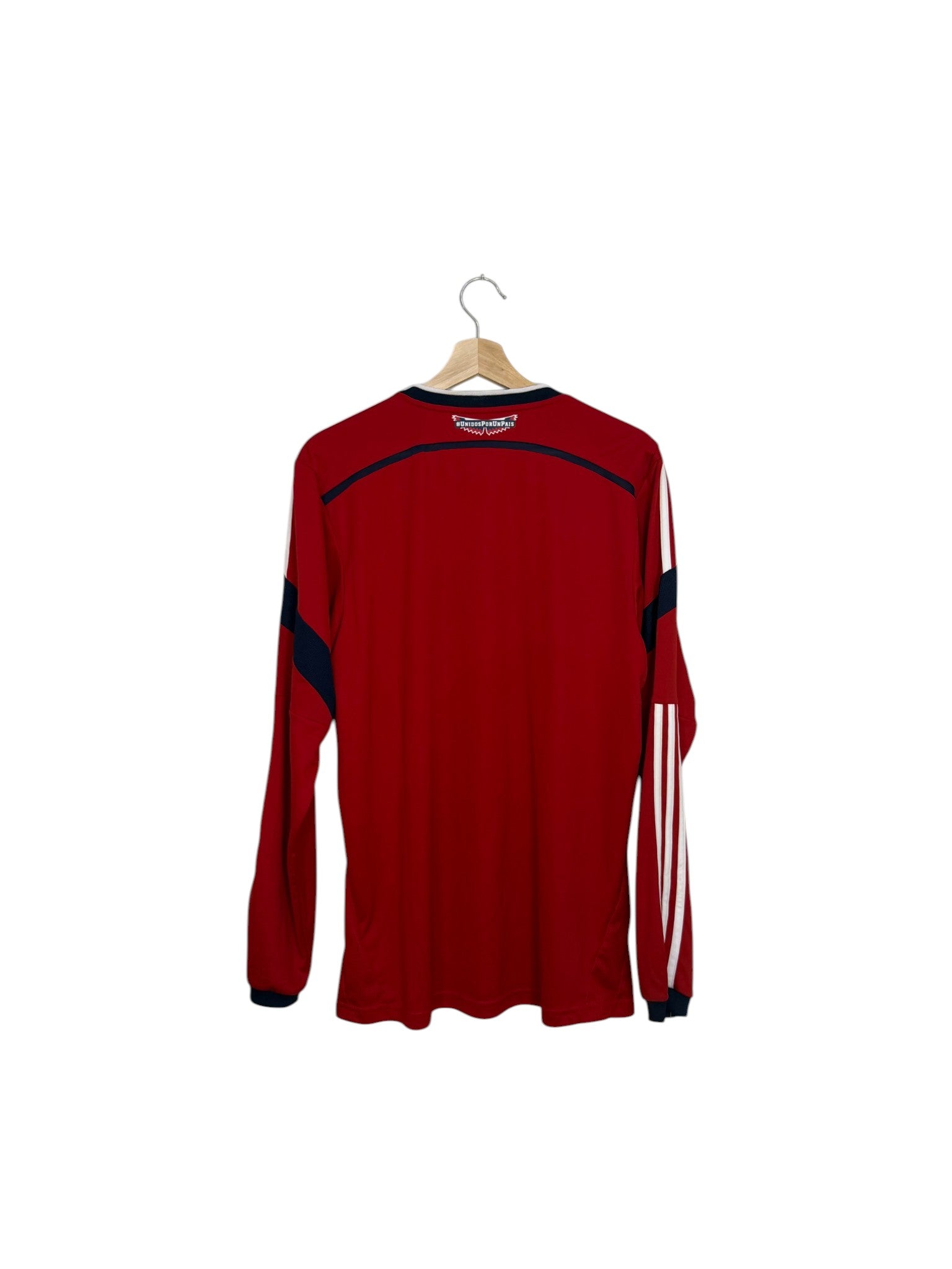 colombia red football shirt white stripes