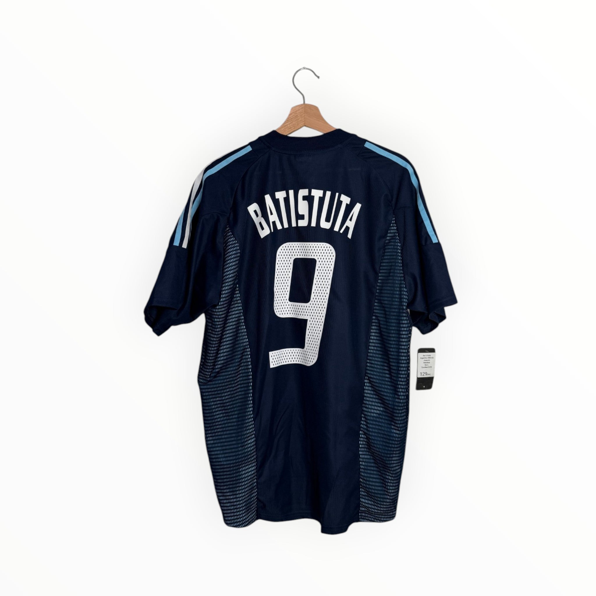 dark and light blue football shirt Batistua number 9