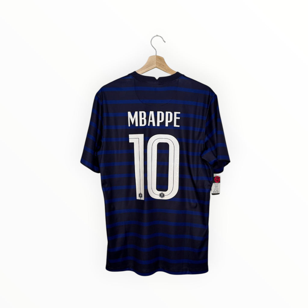 france football shirt mbappe number 10 blue and navy stripes