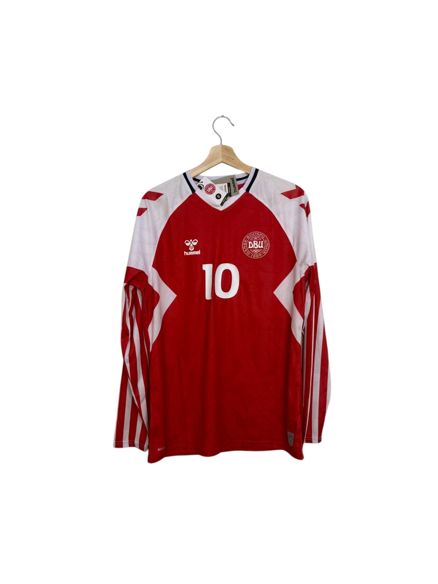 hummel denmark red and white football shirt