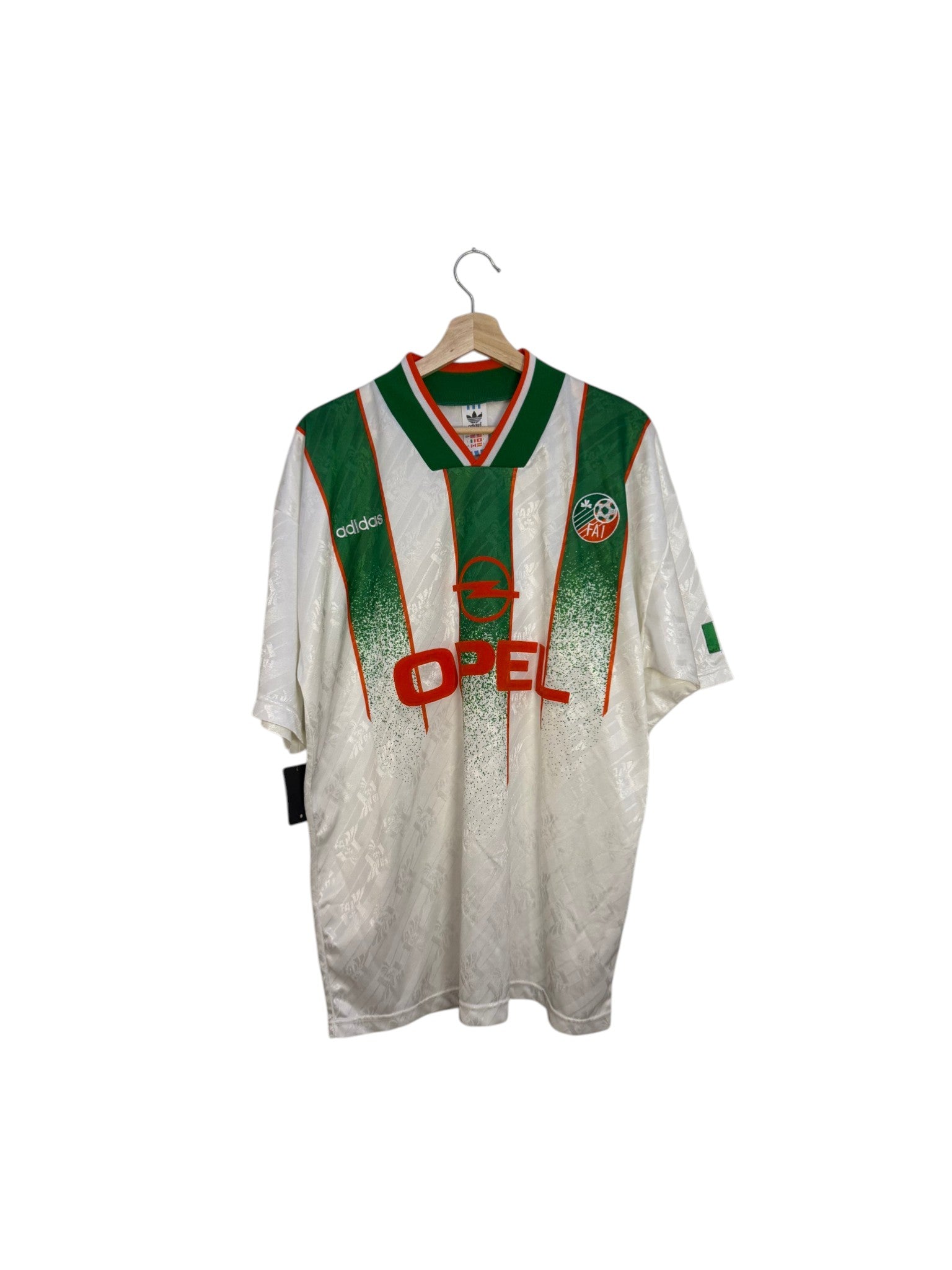 ireland adidas opel football shirt white with green stripes