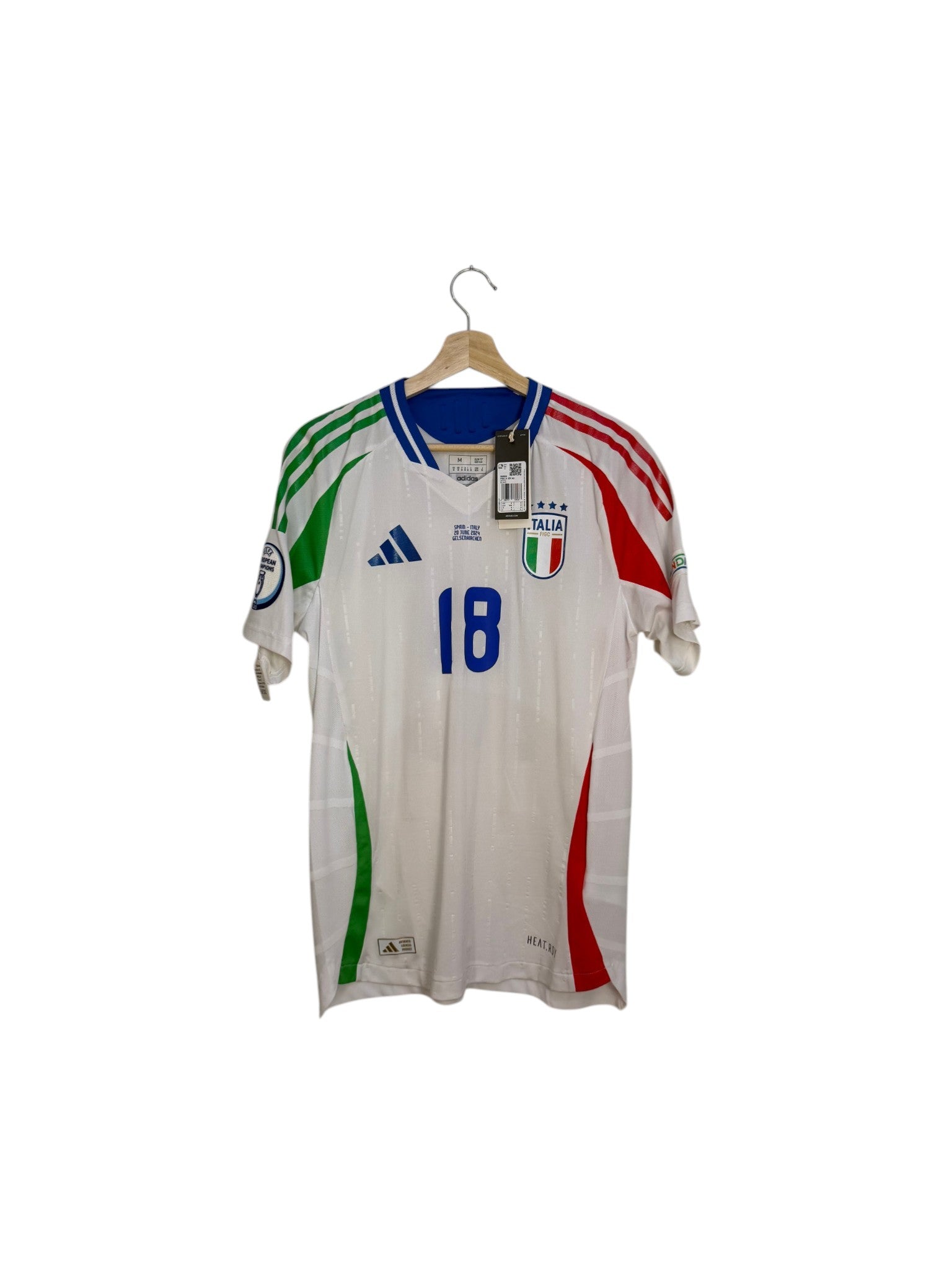 italy football shirt white and green and red number 18