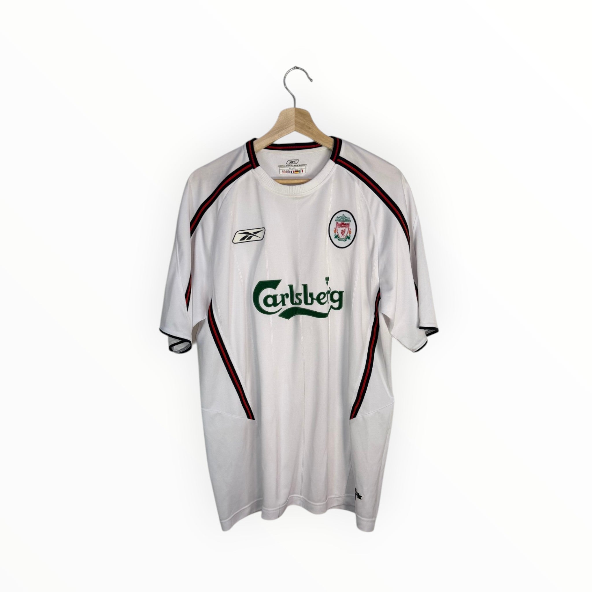 liverpool footbal shirt white reebok calsberg