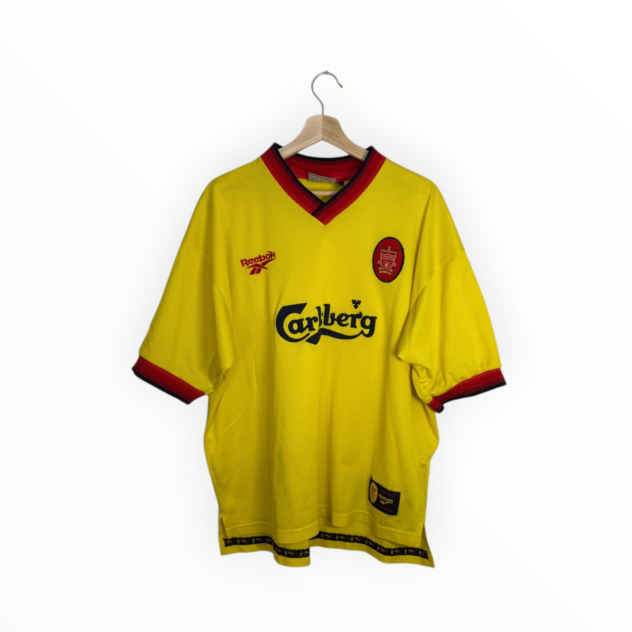 liverpool yellow and red jersey reebok calsberg
