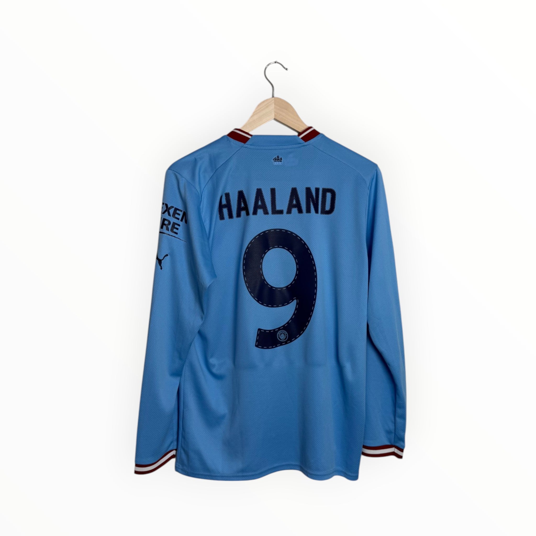man city football shirt Haaland blue and claret