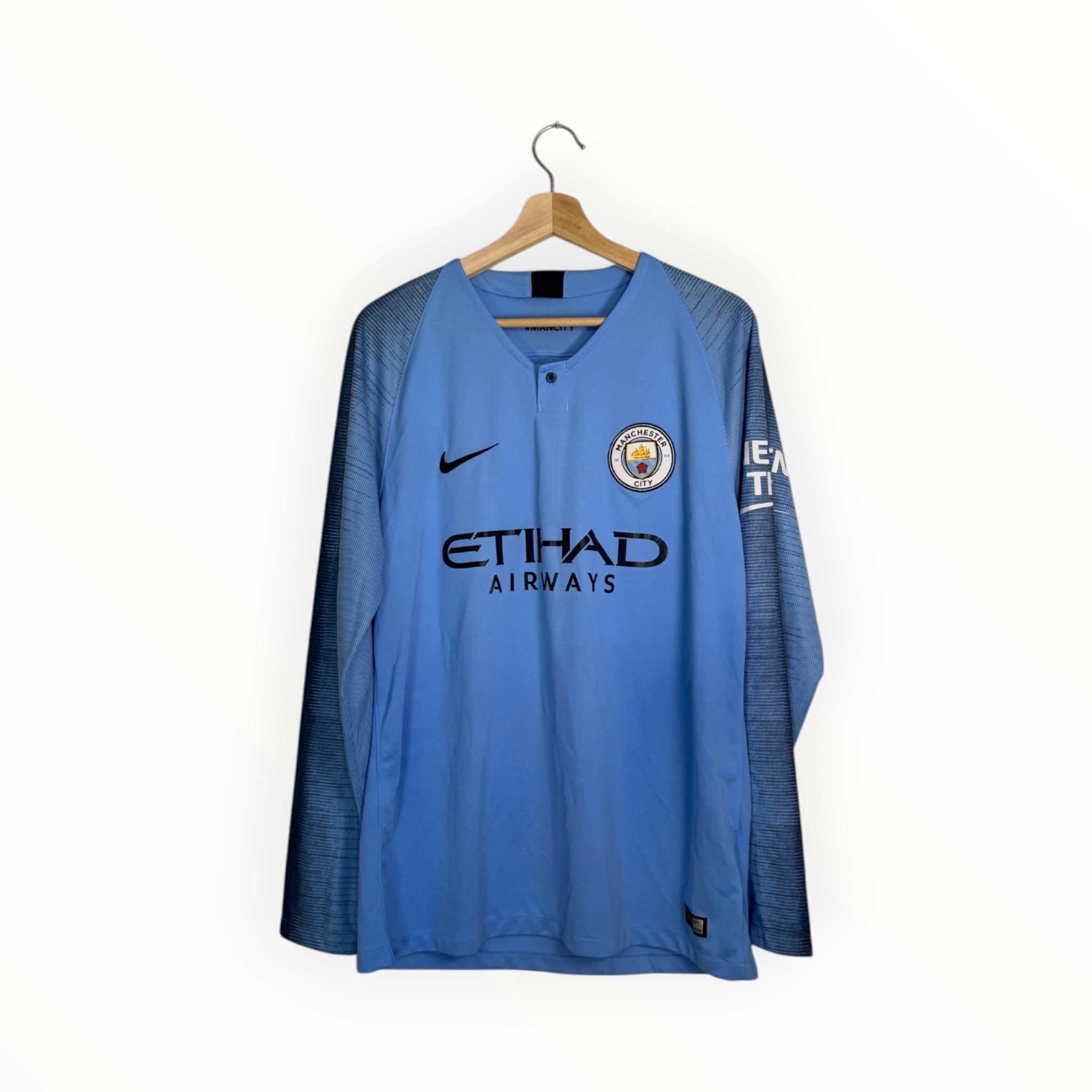 man city nike blue football shirt long sleeve