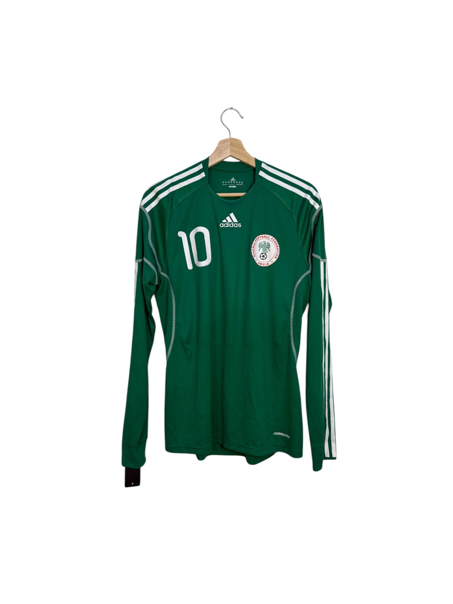 nigeria football shirt adidas number 10 green with white stripes