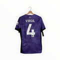 purple football shirt Virgil Van Dijk number 4