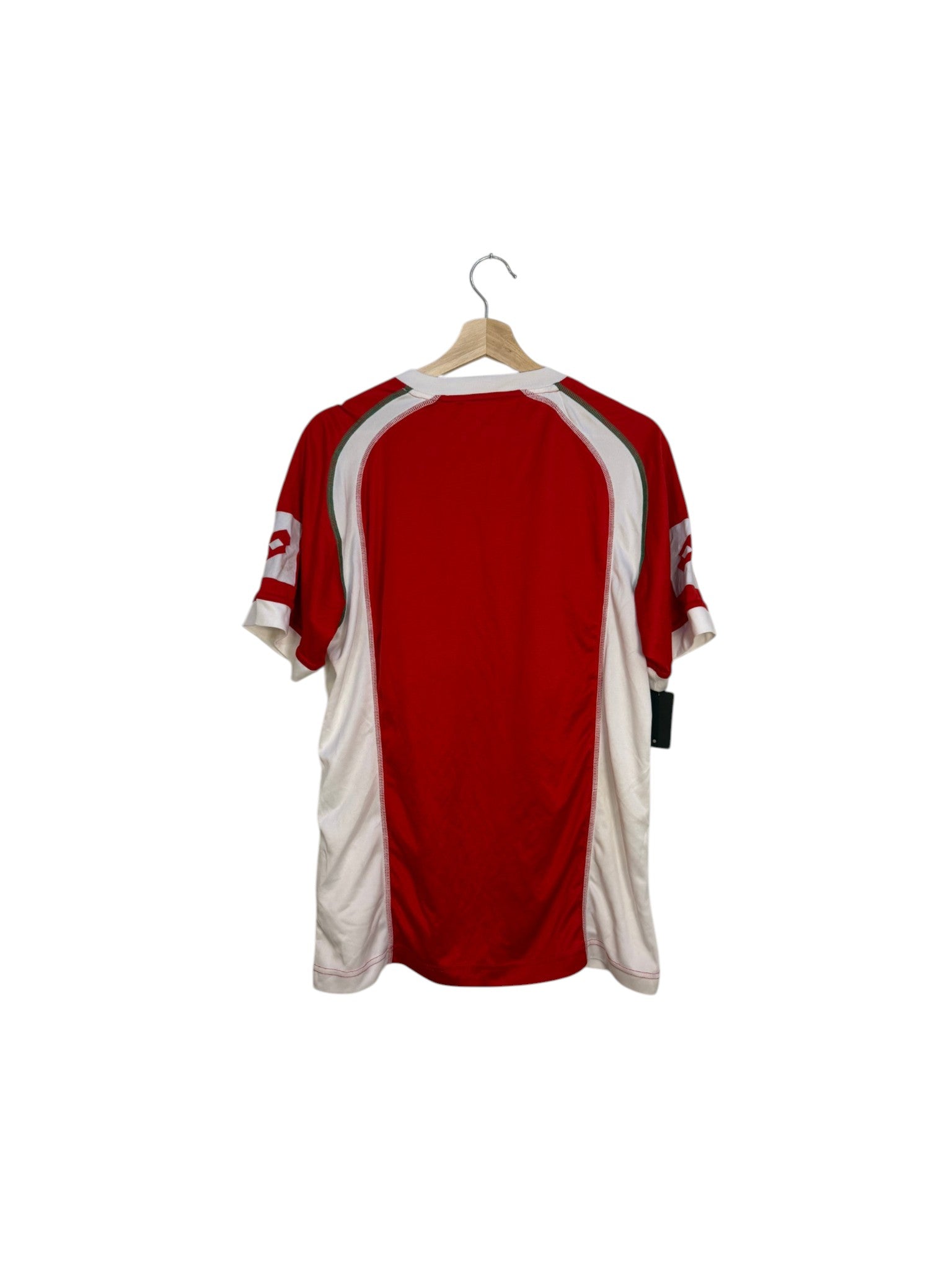 red and white football shirt lotto