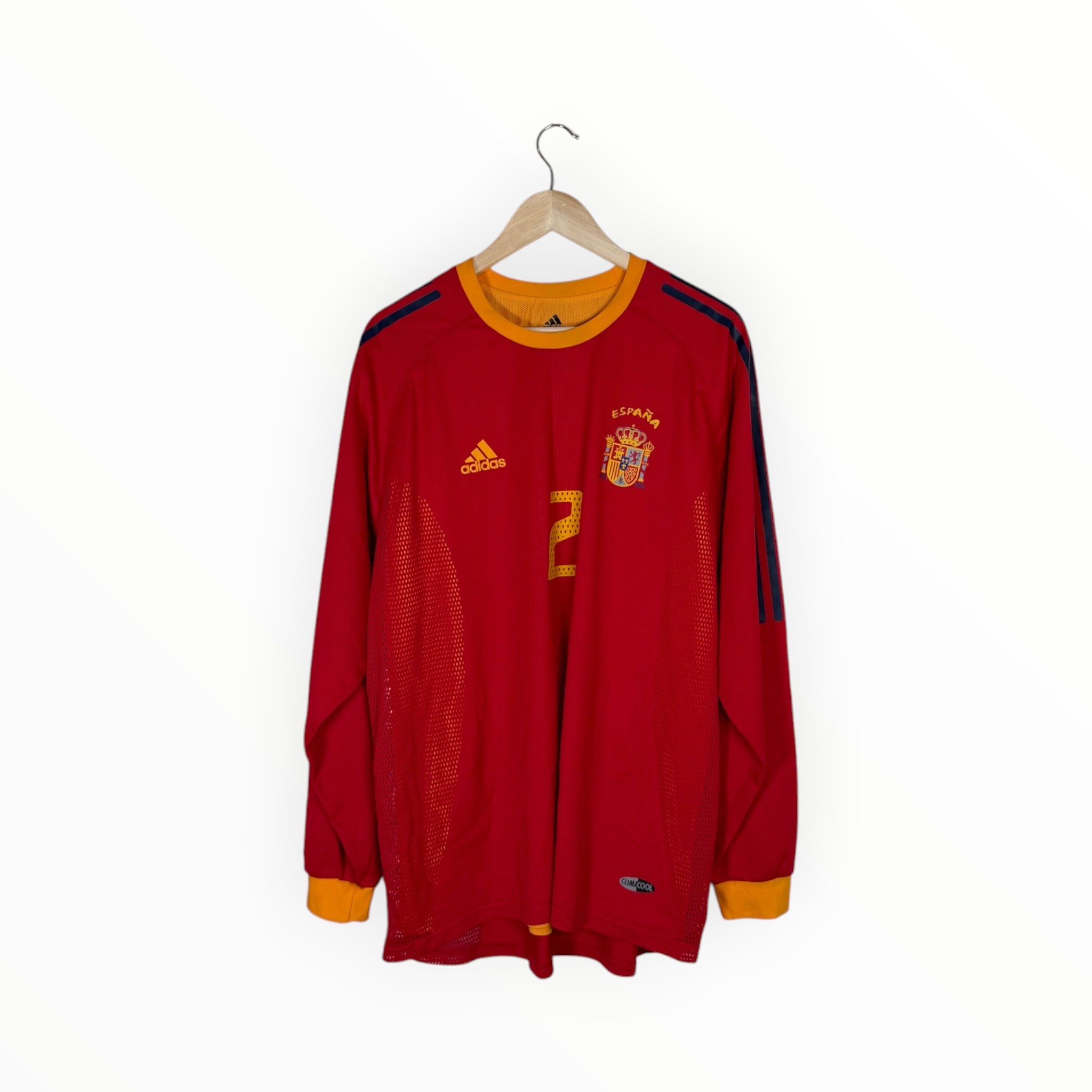 spain match worn shirt 2002 home long sleeve
