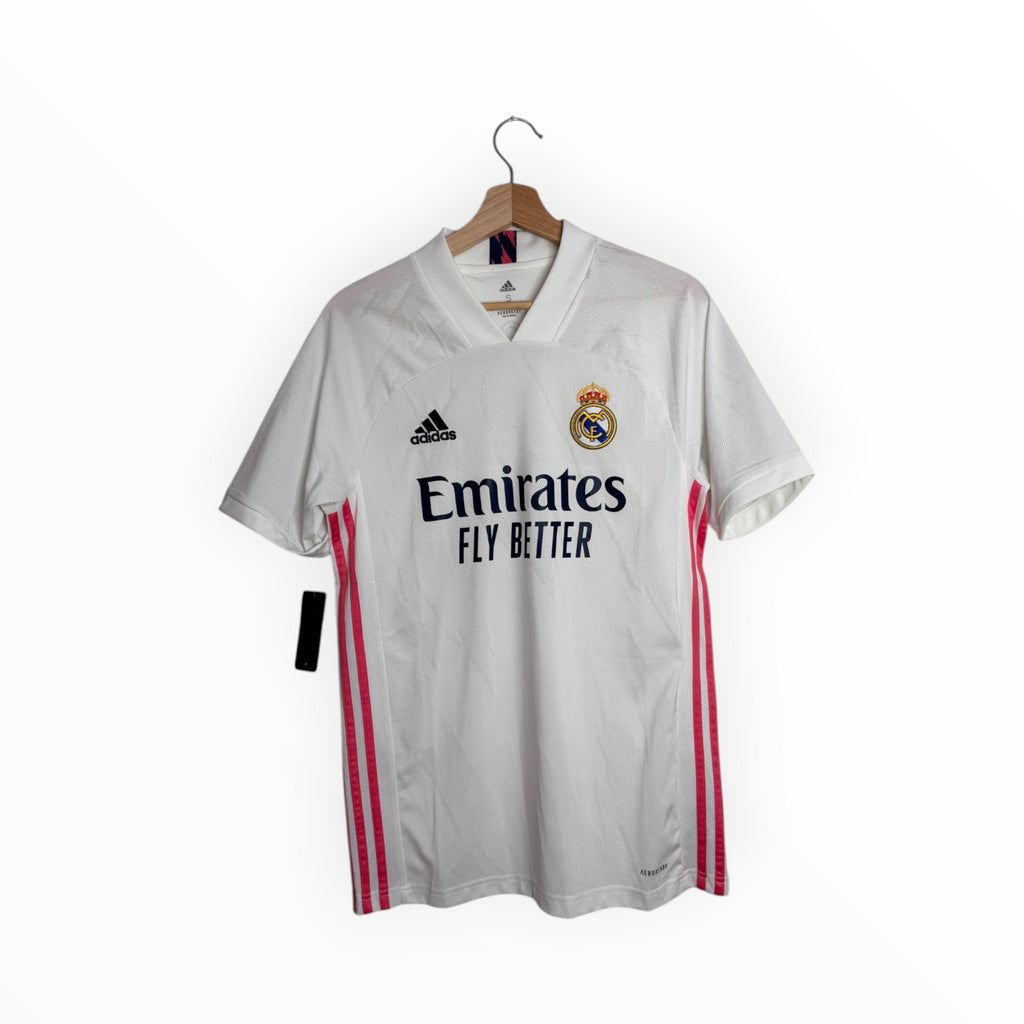 white foootball shirt with pink stripes adidas real madrid